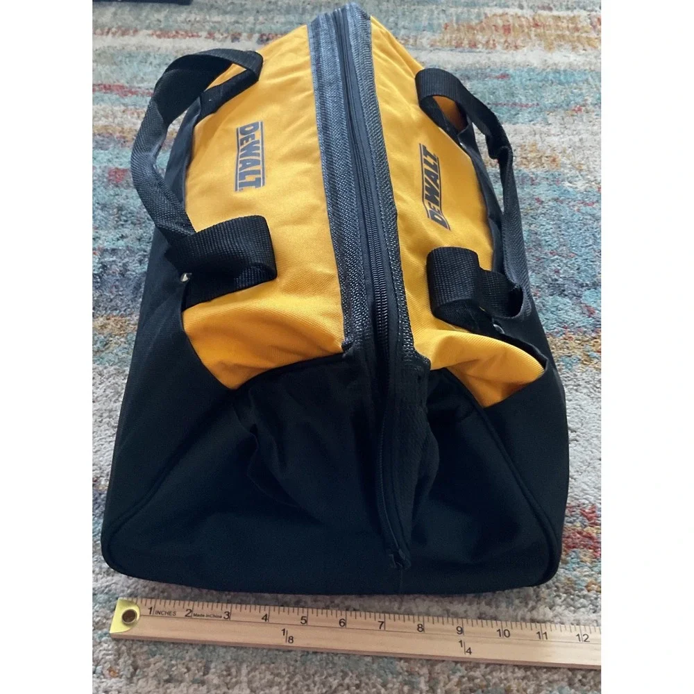 DEWALT 18 Inch Heavy Duty Canvas Tool Bag Yellow Black Wide Mouth Storage Box